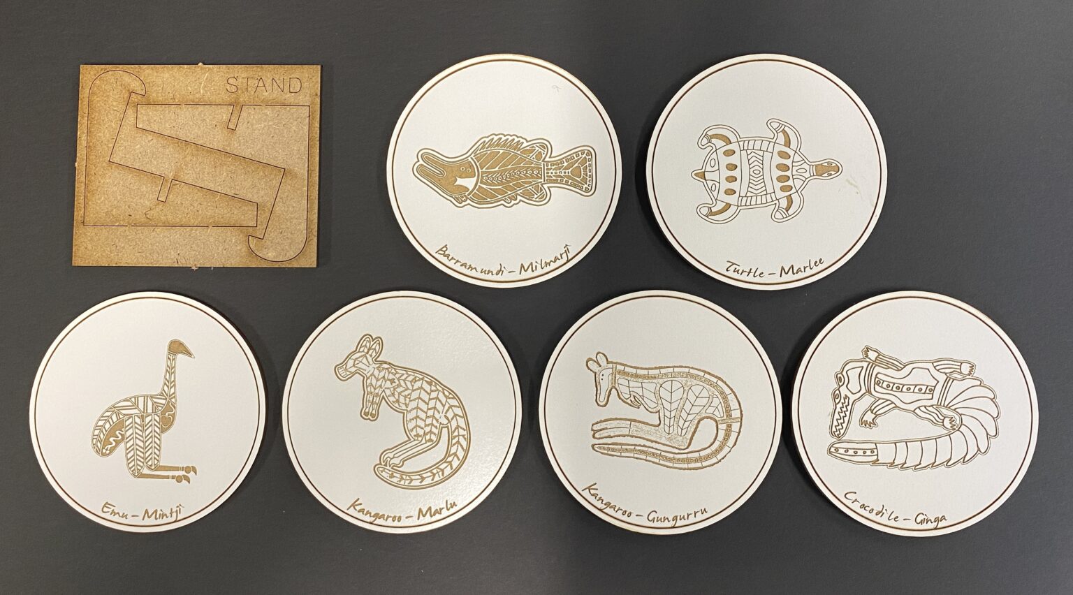 Coasters Set/6 Aboriginal Symbols Fire Dreaming - Murra Wolka